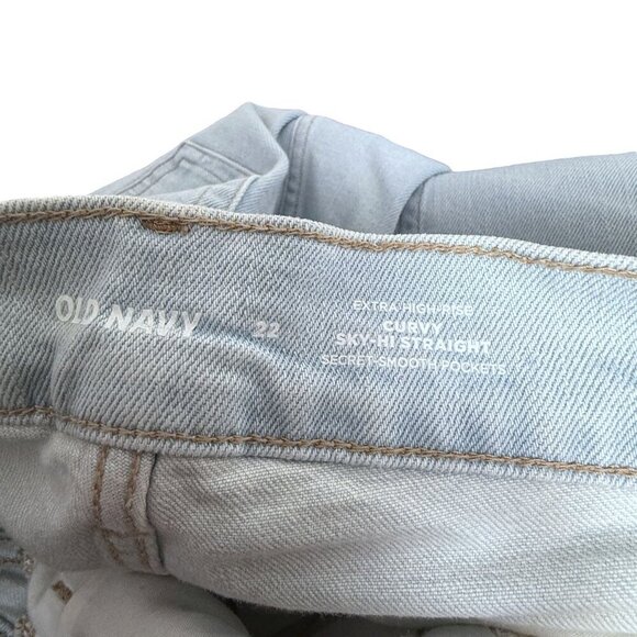 OLD NAVY Jeans Plus Size 22 Curvy Sky Hi Straight Blue Distressed Button Fly - Picture 9 of 13